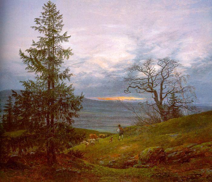 Johan Christian Dahl Evening Landscape with Shepherd